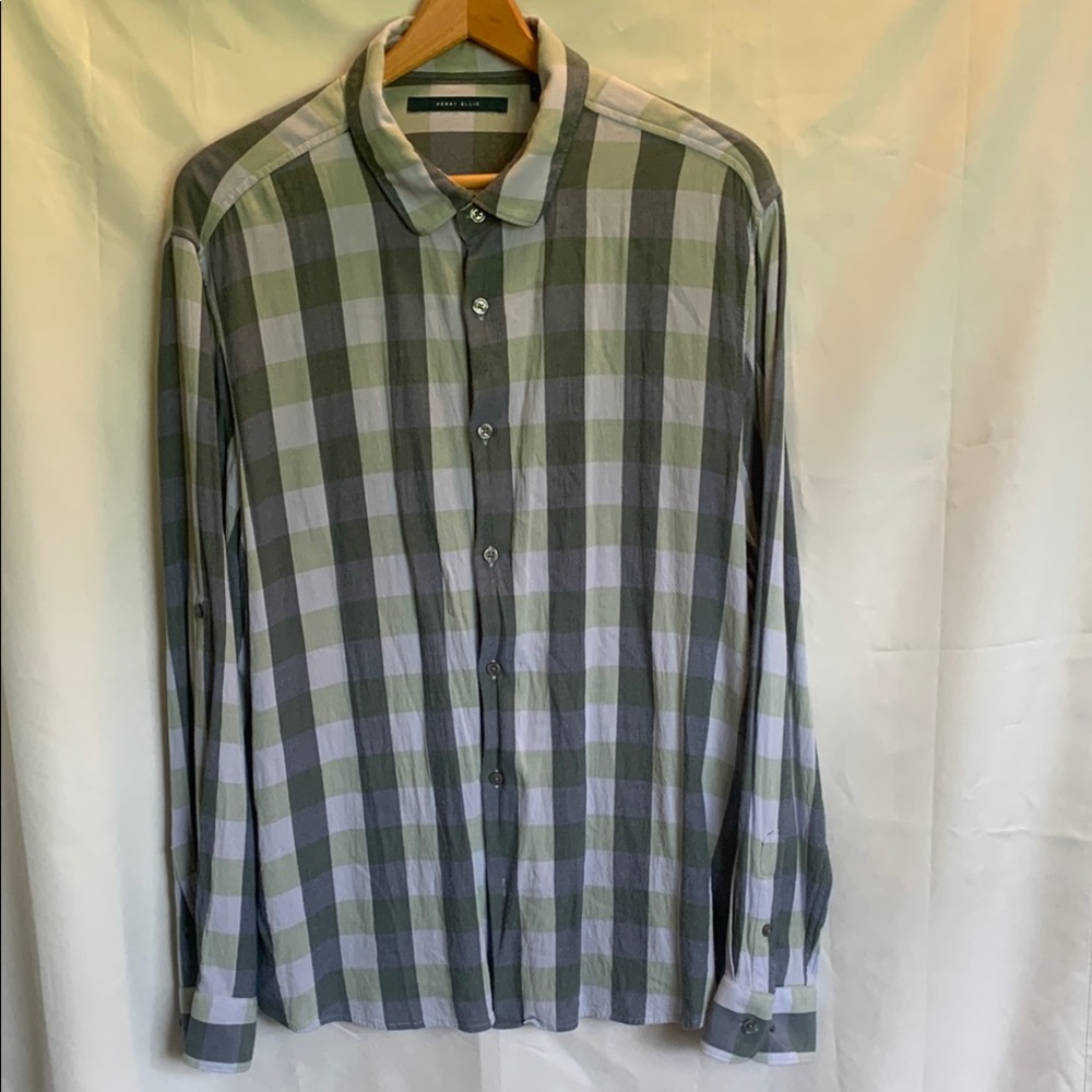 PERRY ELLIS Men's Green and Gray Checkered Long Sleeve Shirt XXL - Picture 2 of 13